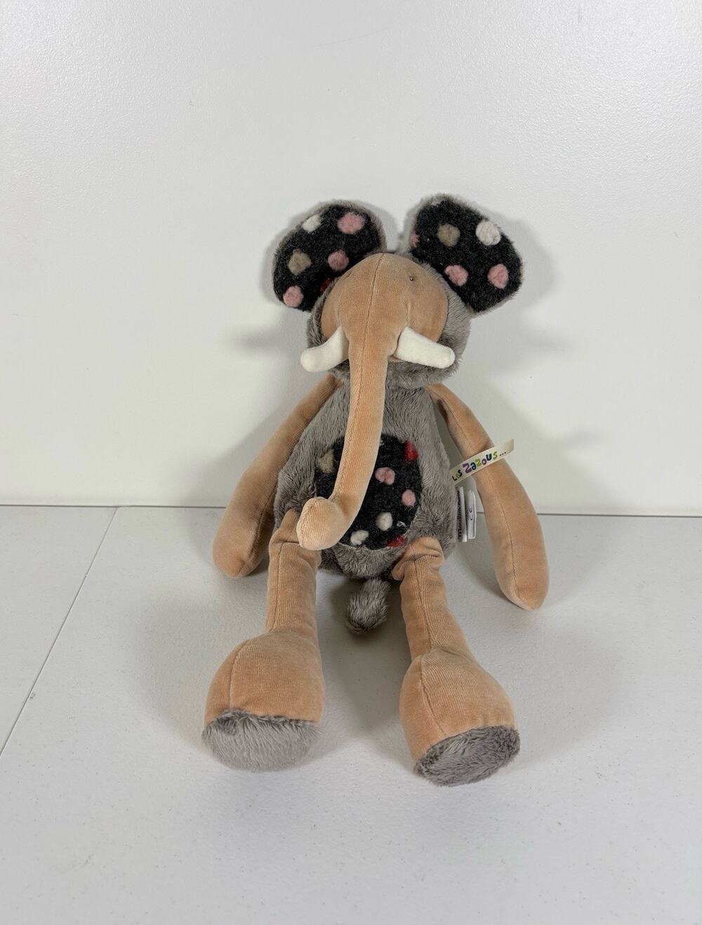 Moulin Roty Elephant Plush Les Zazous Collection Gray Doudou Lovey 14”